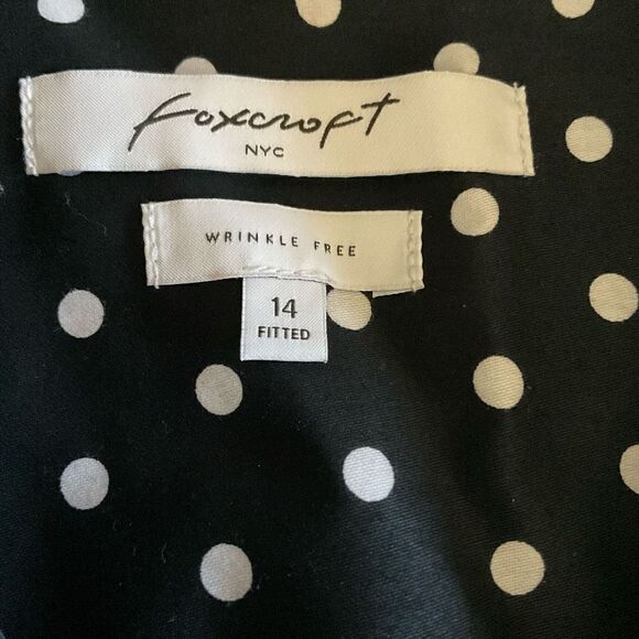 Foxcroft NYC Blouse Cotton Button Down Black White Polka Dots Fitted Size 14 - Picture 3 of 9